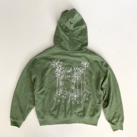 PINK Victoria's Secret Sweatshirt Hooded Sweater Hoodie Green Print Full Zip Nwt - Picture 3 of 4